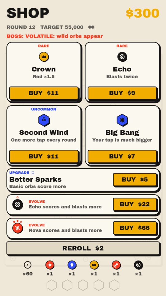 The shop, with orbs to evolve